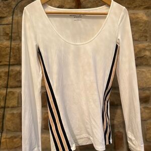 Athleta Cream Long Sleeve Top with Black Stripes